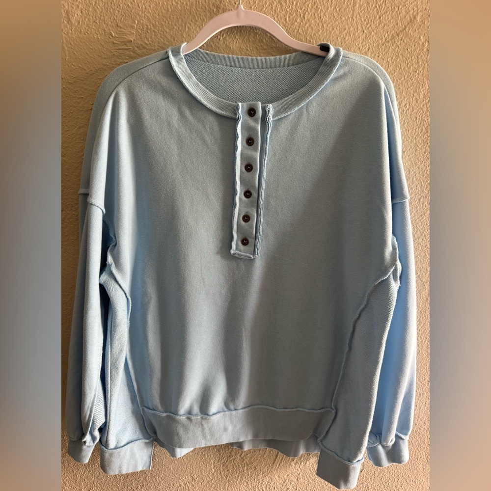Light Blue oversized women’s Henley shirt
